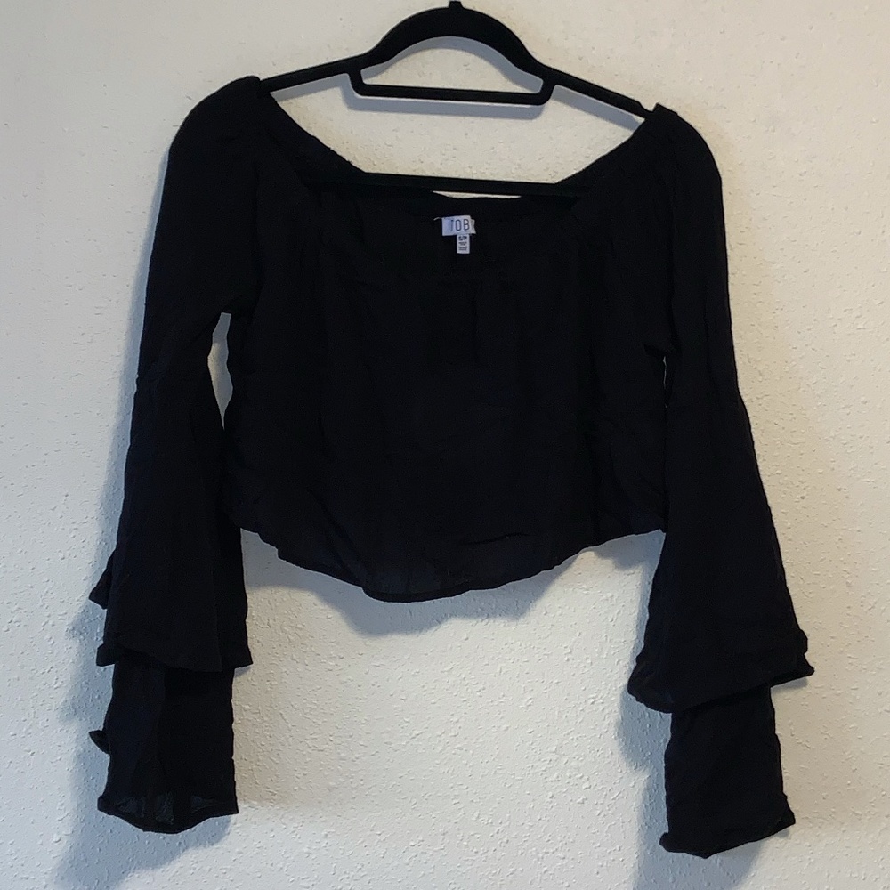 Tobi Black Cropped Off the Shoulder Top